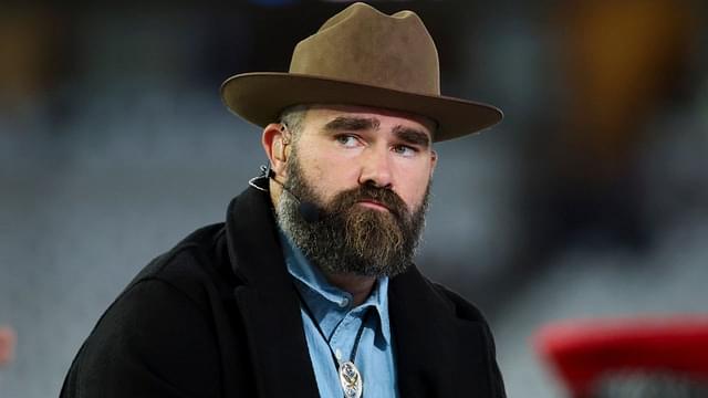 ESPN personality and former Philadelphia Eagles center Jason Kelce on set before the game between the Dallas Cowboys and Houston Texans at AT&T Stadium.