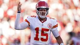 Kansas City Chiefs quarterback Patrick Mahomes (15) reacts after the Chiefs scored a touchdown against the San Francisco 49ers in the fourth quarter at Levi's Stadium.