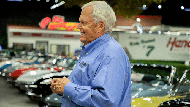 Rick Hendrick talks about the many Corvettes in his collection as he stands inside his 58,000-square foot Heritage Center in Concord, North Carolina on July 25, 2023.