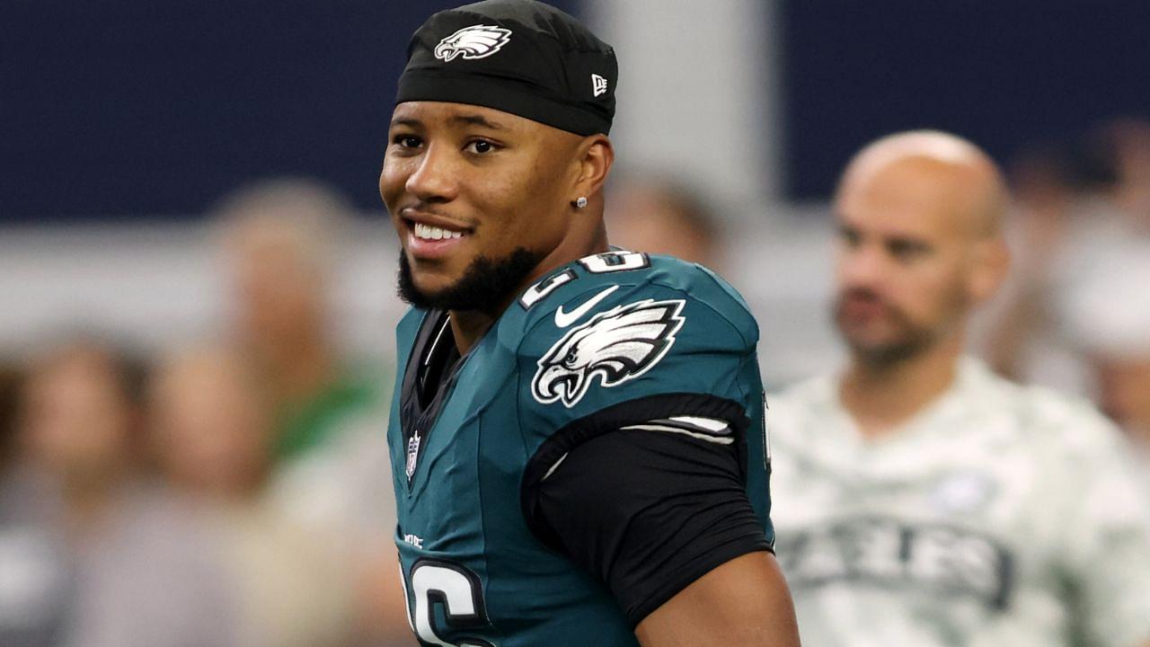 Philadelphia Eagles running back Saquon Barkley (26) walk-on the field before the game against the Dallas Cowboys at AT&T Stadium.