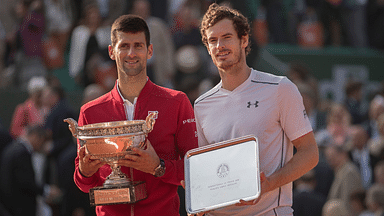 Novak Djokovic (SRB) and Andy Murray (GBR) pose with their trophies at the presentation on day 15 of the 2016 French Open.