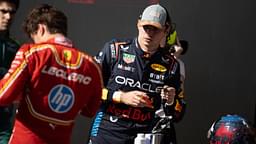 Max Verstappen gives Charles Leclerc a look after the race during the Formula 1 United States Grand Prix at Circuit of the Americas in Austin, Texas, on October 20, 2024.