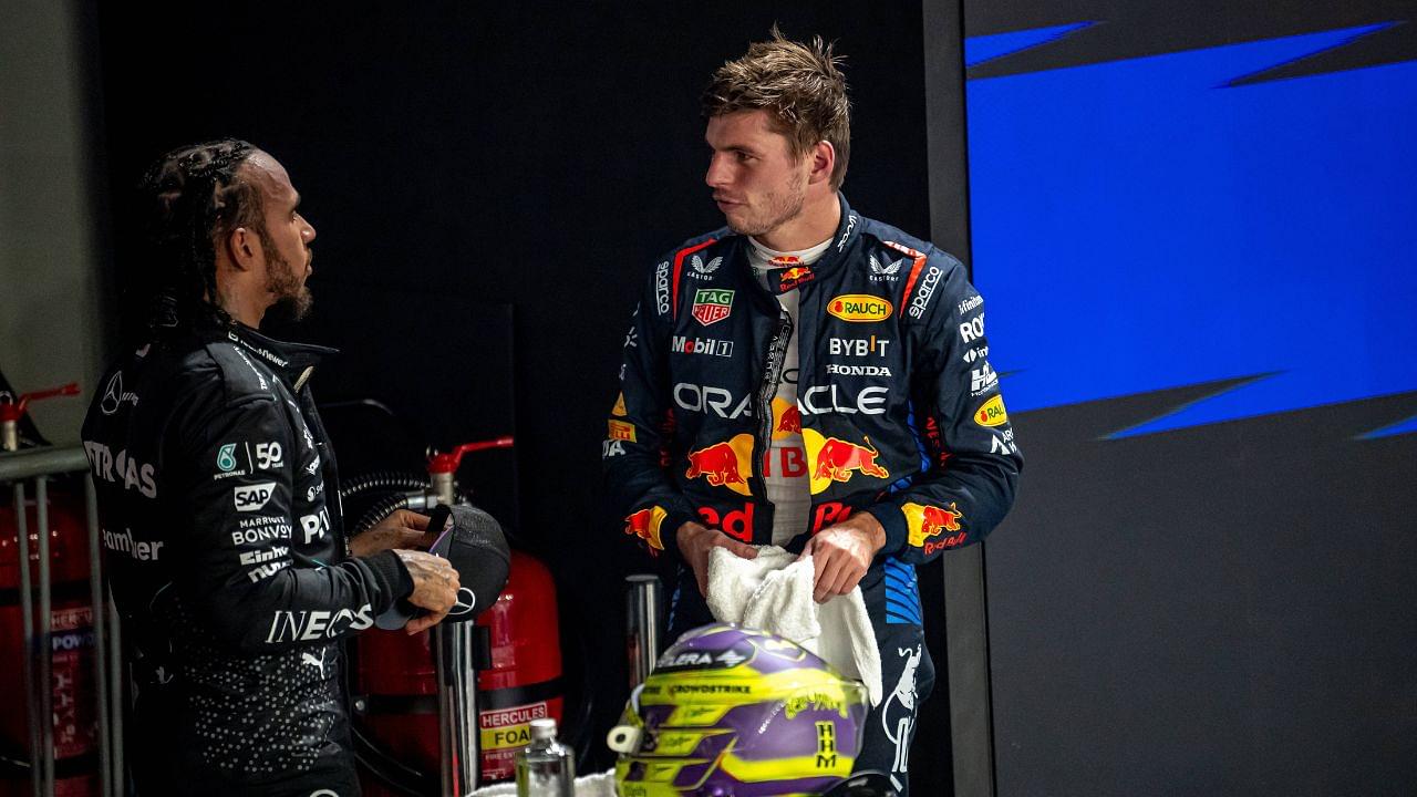 Lewis Hamilton(L), Max Verstappen(R) at the Marina Bay Street Circuit for the Singapore Grand Prix