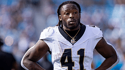 New Orleans Saints running back Alvin Kamara (41) during the first quarter against the Carolina Panthers at Bank of America Stadium.