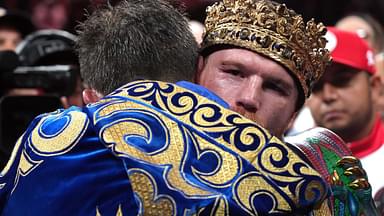 Canelo Alvarez (red trunks) and Gennadiy Golovkin (white trunks) box during a super middleweight championship bout at T-Mobile Arena.