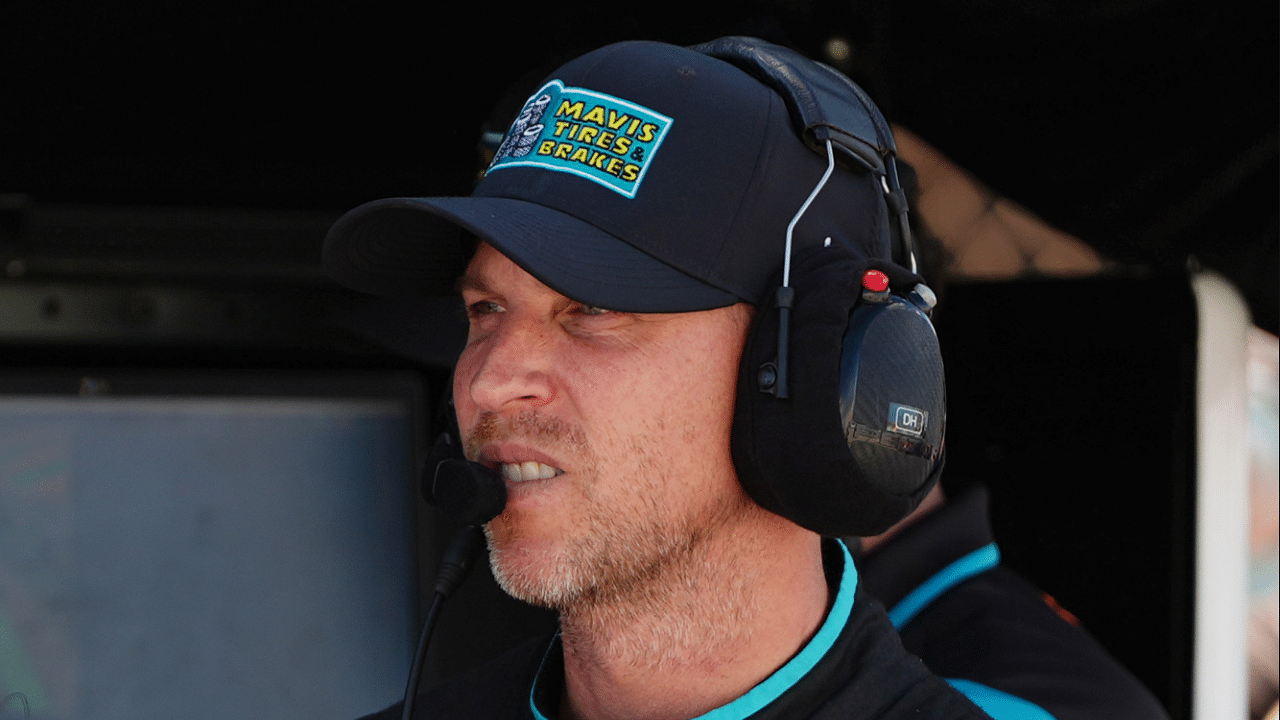 Oct 26, 2024; Homestead, Florida, USA; NASCAR Cup Series driver Denny Hamlin (11) during qualifying for the Straight Talk Wireless 400 at Homestead-Miami Speedway. Mandatory Credit: Jasen Vinlove-Imagn Images