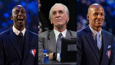 Kevin Garnett(L), Pat Riley(Center), and Ray Allen(R)