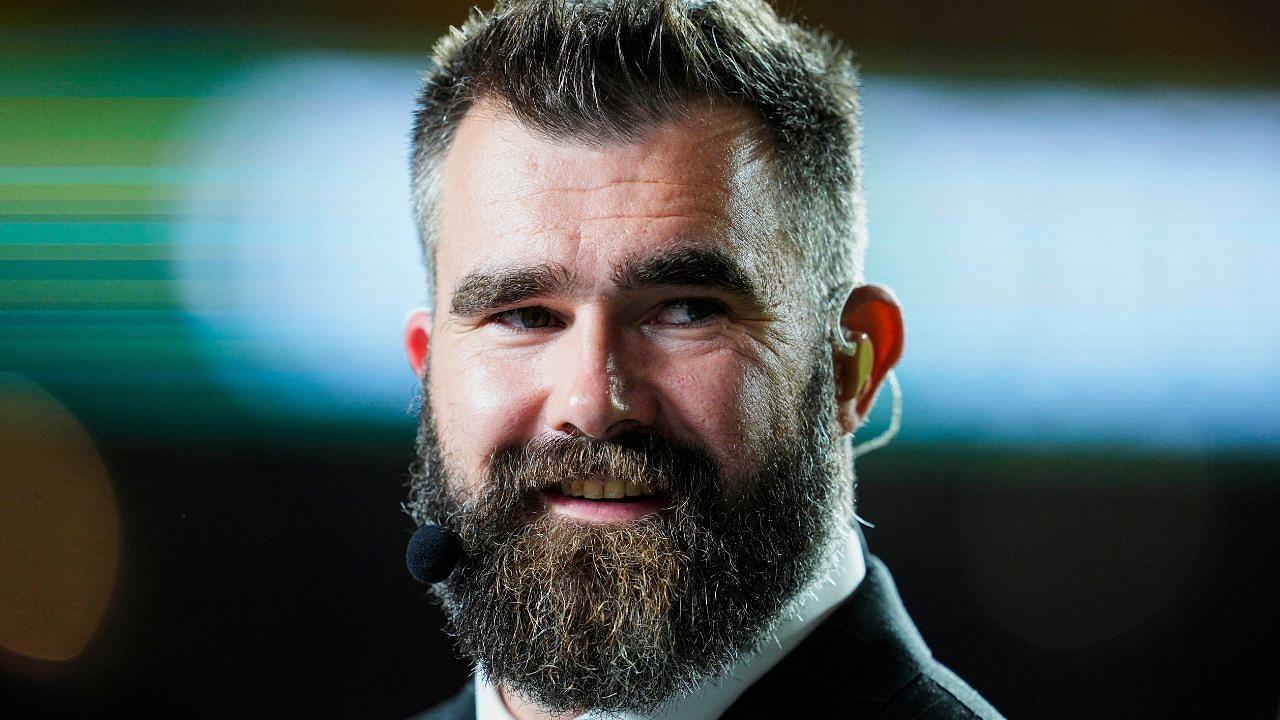 Kansas City, Missouri, USA; Broadcaster Jason Kelce prior to a game between the Tampa Bay Buccaneers and the Kansas City Chiefs at GEHA Field at Arrowhead Stadium.