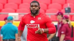 Kansas City Chiefs running back Clyde Edwards-Helaire (25) warms up against the Chicago Bears prior to a game at GEHA Field at Arrowhead Stadium.