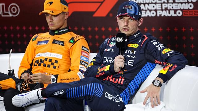 F1 Grand Prix of Brazil Max Verstappen of Red Bull Racing RB20 and Lando Norris of McLaren F1 Team MCL38 pose for a portrait during the Formula 1 Grand Prix of Brazil at Autodromo Jose Carlos Pace in Sao Paulo, Brazil, on October 31 to November 3, 2024