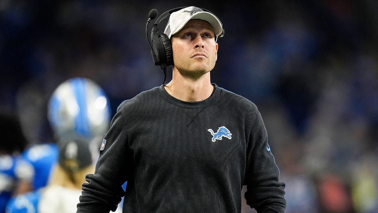 Detroit Lions offensive coordinator Ben Johnson watches a replay against Jacksonville Jaguars during the second half at Ford Field in Detroit on Sunday, Nov. 17, 2024.