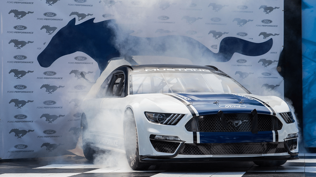 The new Ford Mustang race car is unveiled at Ford Motor Co.'s world headquarters in Dearborn on Aug. 9, 2018. The car will debut on the Monster Energy NASCAR Cup Series at Daytona in February 2019. NASCAR ford mustang