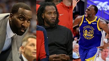 Kendrick Perkins(L), Kawhi Leonard(M), and Draymond Green(R)