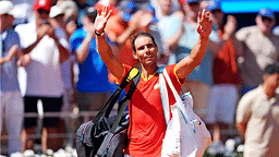 Rafael Nadal (ESP) reacts after playing against Novak Djokovic (SRB) in the men’s tennis singles first round during the Paris 2024 Olympic Summer Games