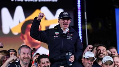 Red Bull s Max Verstappen celebrates claiming the 2024 Formula One World Championship, WM, Weltmeisterschaft after the race of the 2024 Formula One U.S. Grand Prix at Las Vegas Circuit