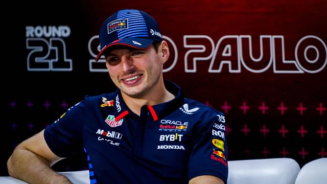 south of the capital of São Paulo. In the photo, the driver, Max Verstappen 1, RED BULL, during a press conference