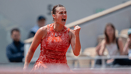 Aryna Sabalenka reacts to a point during her match against Emma Navarro