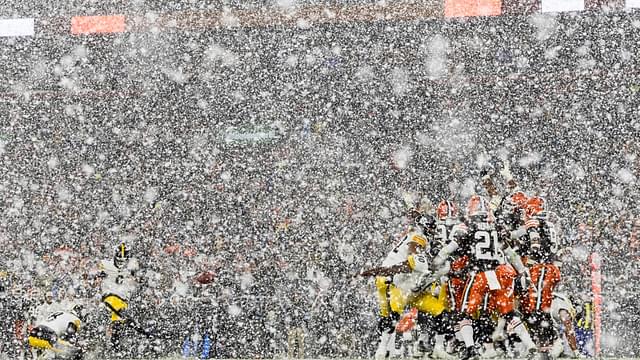 Nov 21, 2024; Cleveland, Ohio, USA; Pittsburgh Steelers place kicker Chris Boswell (9) kicks a field goal against the Cleveland Browns during the third quarter at Huntington Bank Field Stadium.