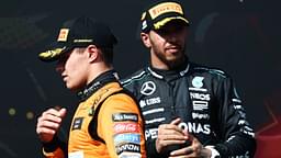 F1 Hungarian Grand Prix 2024 Lando Norris of McLaren and Lewis Hamilton of Mercedes after the Formula 1 Hungarian Grand Prix at Hungaroring in Budapest, Hungary on July 21, 2024