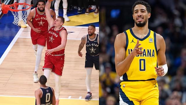 Nikola Jokic (L) and Tyrese Haliburton (R)