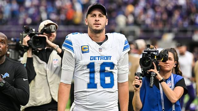 Detroit Lions quarterback Jared Goff (16) walks off the field after the game against the Minnesota Vikings at U.S. Bank Stadium.