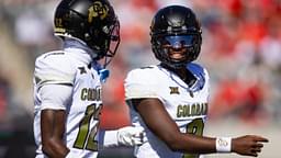 Oct 19, 2024; Tucson, Arizona, USA; Colorado Buffalos quarterback Shedeur Sanders (2) with wide receiver Travis Hunter (12) against the Arizona Wildcats at Arizona Stadium.