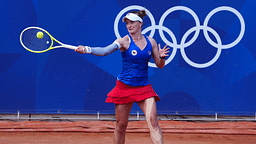 Barbora Krejcikova (CZE) in action against Elina Svitolina (UKR) during a third round tennis match during the Paris 2024 Olympic Summer Games