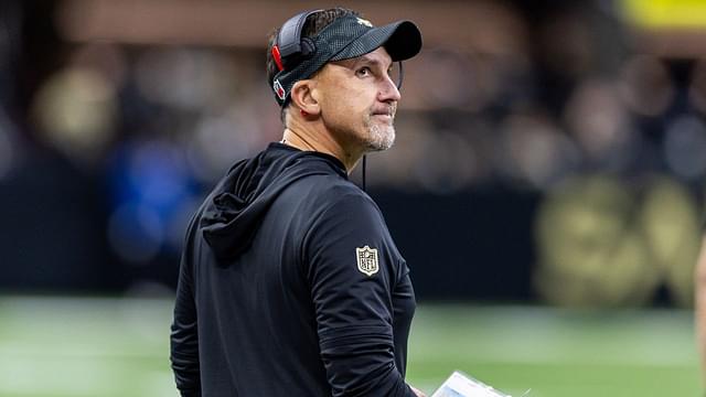 New Orleans Saints head coach Dennis Allen reacts to a play call against the Denver Broncos during the first half at Caesars Superdome.