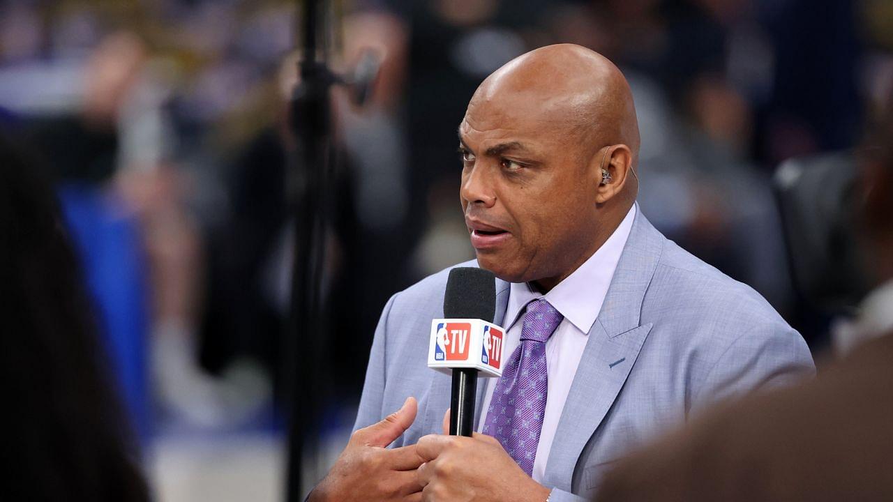 NBA TV analyst Charles Barkley talks on set before game three of the 2024 NBA Finals between the Boston Celtics and the Dallas Mavericks at American Airlines Center.