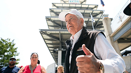 Roger Penske greets fans Saturday, July 20, 2024, during qualifying for the Brickyard 400 at Indianapolis Motor Speedway.