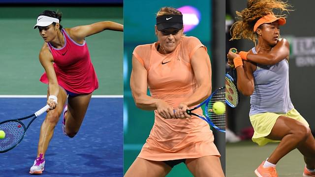 Emma Raducanu (L), Maria Sharapova (C) and Naomi Osaka (R)