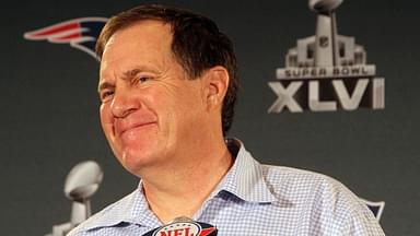 Patriots head coach Bill Belichick smiles during a question during a press conference at the Patriots hotel in downtown Indianapolis.