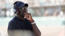 23XI team owner Michael Jordan watches during the Straight Talk Wireless 400 at Homestead-Miami Speedway.