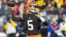 Cleveland Browns quarterback Jameis Winston (5) throws the ball during the second quarter against the Pittsburgh Steelers at Huntington Bank Field Stadium.