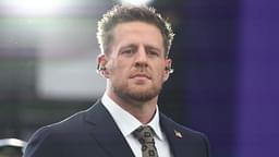 CBS analyst J.J. Watt on the field before Super Bowl LVIII between the Kansas City Chiefs and the San Francisco 49ers at Allegiant Stadium.