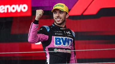 Pierre Gasly of the Alpine F1 Team A524 celebrates his podium during the Formula 1 Grand Prix of Brazil at Autodromo Jose Carlos Pace in Sao Paulo, Brazil