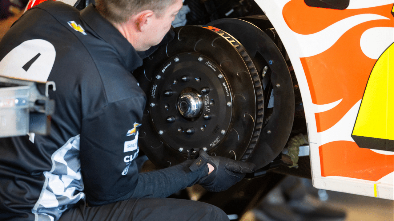 Detailed view of a brake rotor for the car of NASCAR Cup Series driver William Byron during practice for the NASCAR Championship race at Phoenix Raceway.