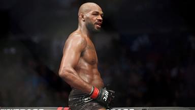 Jon Jones (red gloves) reacts after his fight Dominick Reyes (not pictured) during UFC 247 at Toyota Center.