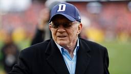 Dallas Cowboys owner Jerry Jones walks off the field after warmups prior to the game against the Washington Commanders at FedExField.