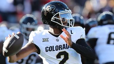 Nov 9, 2024; Lubbock, Texas, USA; Colorado Buffalos quarterback Shedeur Sanders (2) passes against the Texas Tech Red Raiders in the first half at Jones AT&T Stadium and Cody Campbell Field.