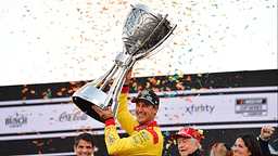 NASCAR Cup Series driver Joey Logano (22) celebrates his championship victory following the Cup Series championship race at Phoenix Raceway.