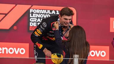 Max Verstappen of the Netherlands and Oracle Red Bull Racing on the podium during Formula One Brazil Grand Prix