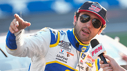 NASCAR Cup Series driver Chase Elliott (9) talks with media during Nascar Cup Practice at Charlotte Motor Speedway.