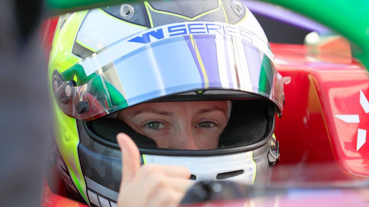 Abbie Eaton gives a thumbs up prior to the W Series race qualification on May 7, 2022 at the Miami International Autodrome in Miami Gardens, Florida