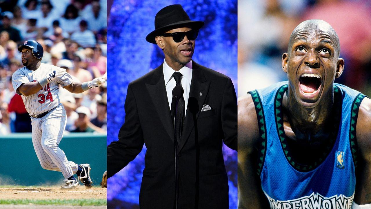 Kirby Puckett (L), Jimmy Jam (C), Kevin Garnett (R)