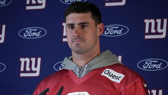 New York Giants quarterback Daniel Jones (8) during press conference at the FC Bayern Munchen training grounds at Sabener Strasse.