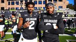 Colorado Buffaloes quarterback Shedeur Sanders (2) and safety Shilo Sanders (21) before the game against the Oklahoma State Cowboys