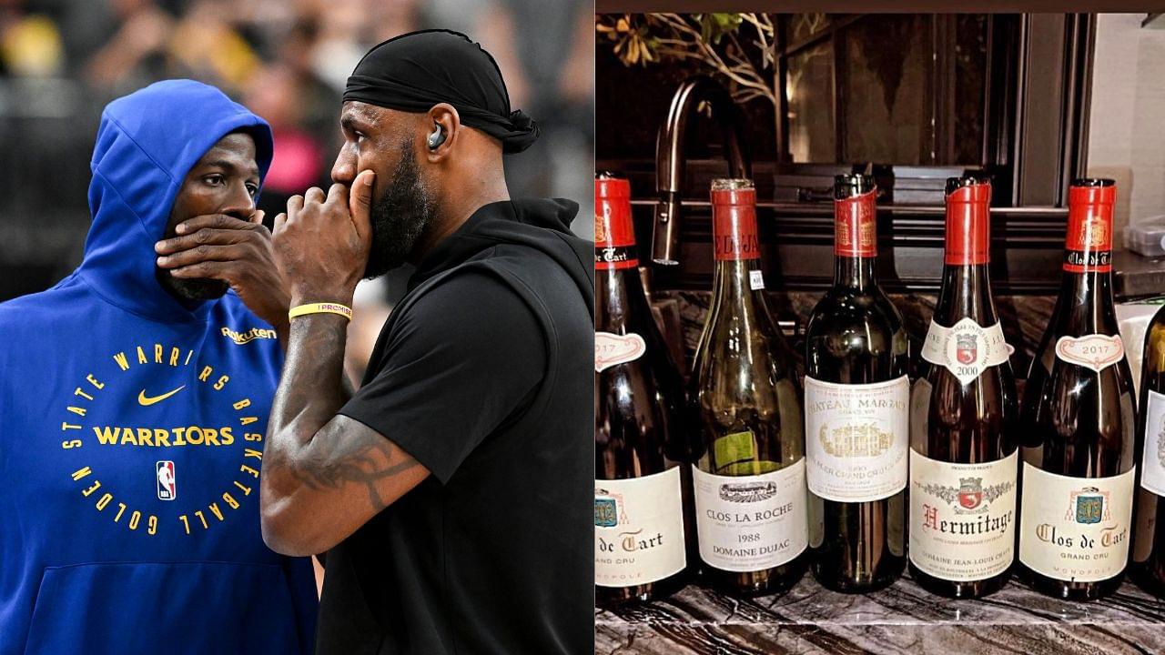 LeBron James and Draymond Green (L) and LeBron James' IG Story on Wine Night (R)