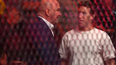 Mark Zuckerberg (right) and Dana White (left) during UFC 300 at T-Mobile Arena.