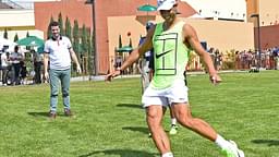 Rafael Nadal (C) plays soccer